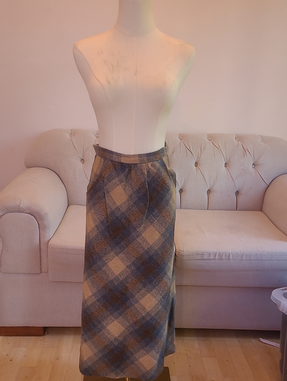 Classic Plaid Midi Skirt in Blue, Beige, And Brown